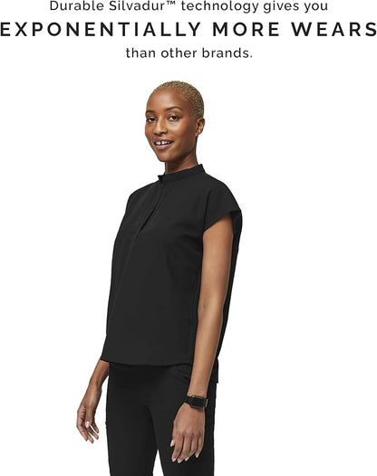 FIGS Rafaela Oversized Scrub Tops for Women  Mandarin Collar, Shirttail Hem, 3 Pockets, 4-Way Stretch Womens Scrub Top