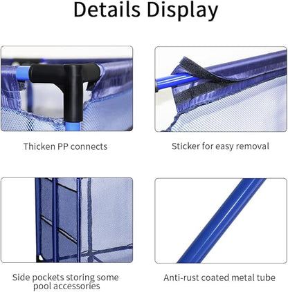 Pool Storage Bins Containers Rolling Pool Storage Cart Organizer with Nylon Mesh Basket Large Capacity for Pool Accessories Beach Towels 3 grids 50" L x 30" W x 34" H,Blue
