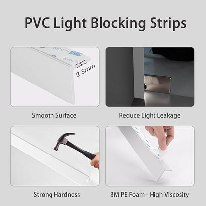 PVC Light Gap Blockers Blackout Light Blockers Side Tracks for Window Shades and Blinds Room Darkening Light Blocking Strips Easy to Install for Home Bedroom Nursery (White, 79",2Pcs)