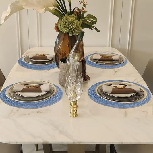 homEdge Round Placemat, Set of 4 Braided Washable Table Mats 15 Inches-Blue
