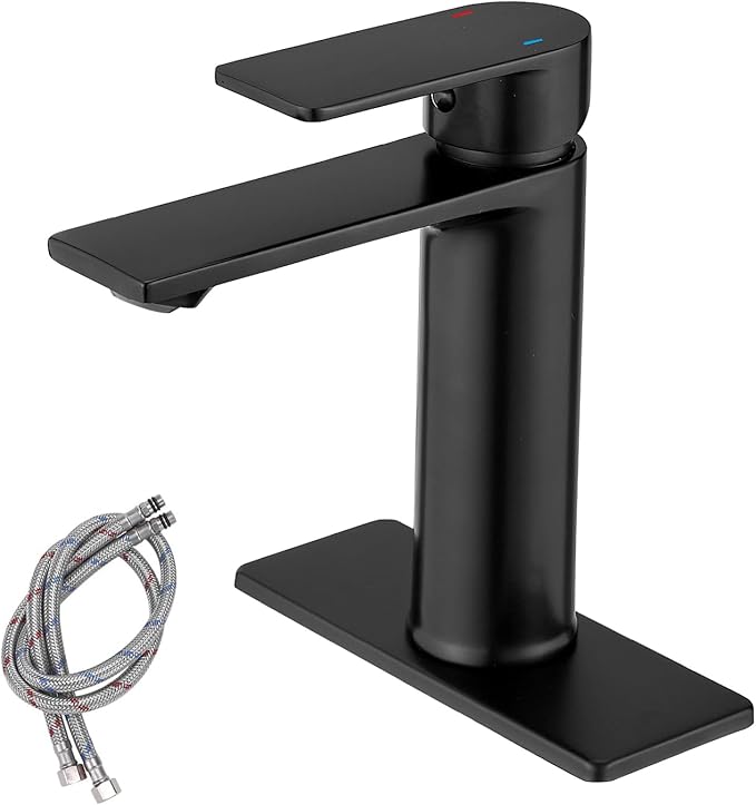 OWOFAN Black Bathroom Sink Vanity Faucet Single Handle Matte Black Modern RV Faucet Deck Mount 1 Hole or 3 Holes 855985R