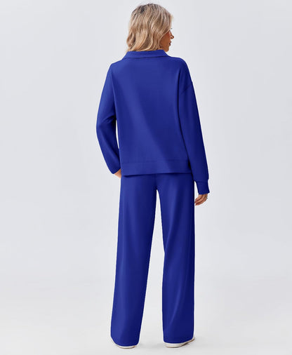 PINSPARK 2 Piece Sets for Women 1/2 Zip Sweatsuit 2026 Matching Outfit Fall | Lightweight Air Layer Fabric, Loose Fit Sweatshirt, Straight Leg Pants with Pockets, Soft Lounge Sets, Airport Outfits Women