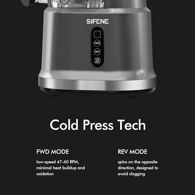 Cold Press Juicer Machine, SiFENE Slow Masticating Juicer, 83mm Wide Chute for Whole Fruits  Vegetables, Easy to Clean, High Yield, Non BPA, Gray