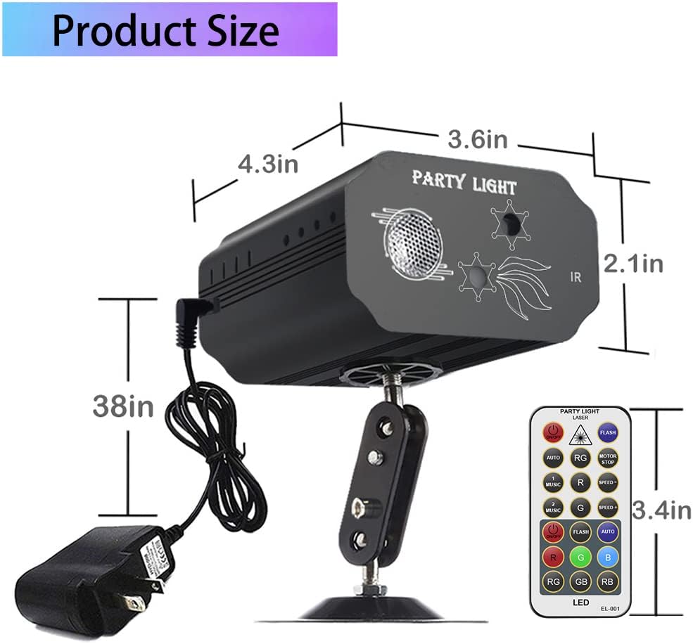 Party Lights Dj Disco Lights, Strobe Stage Light Sound Activated Laser Llights Projector with Remote Control for Parties Bar Birthday Wedding Holiday Event Live Show Xmas Decorations Lights (remote control missing)