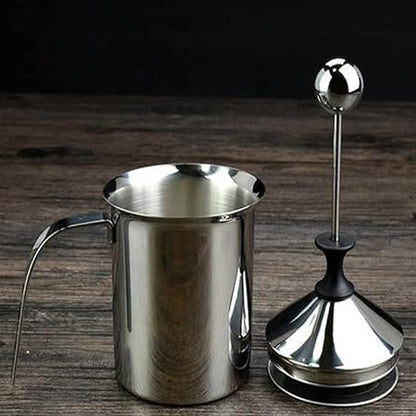 Foam Maker, Stainless Steel Manual Milk Frother, Manual Operated Milk Foam Maker, with Double froth screen, for Cappuccino Coffee Latte Hot Chocolate (800ML)