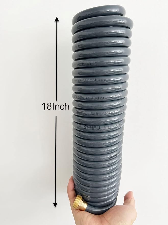 PU Recoil Garden Water Hose 38"ID(9.5 x 12.7mm) x 25ft Premium with 34"Inch Brass Fittings Retractable, Swivel Female, Outdoor Patio Hose MarineBoat, Gray(25')