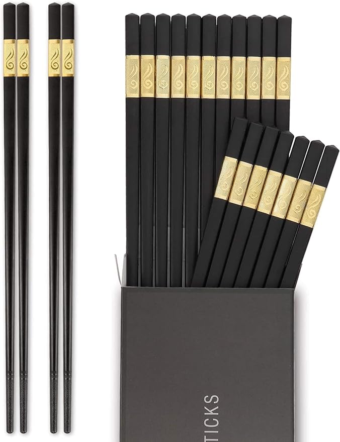 Hiware 10 Pairs Fiberglass Chopsticks - Reusable Chopsticks Dishwasher Safe, 9 12 Inches - Gold