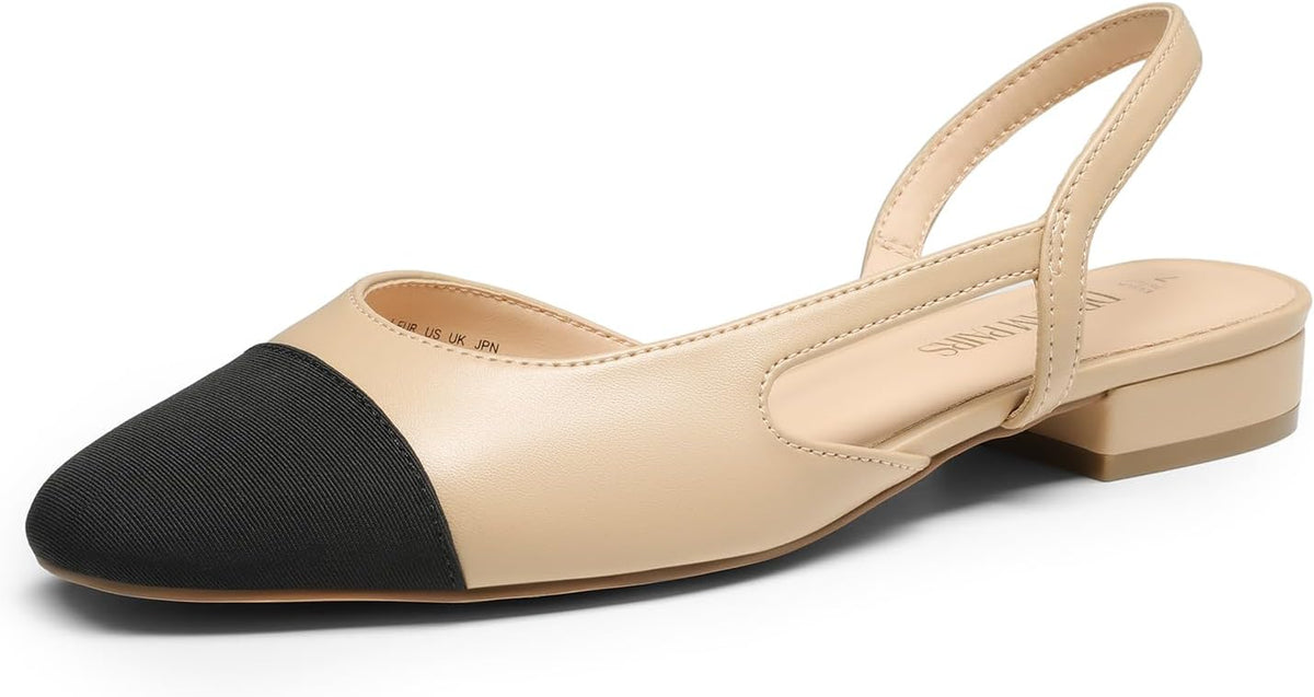 DREAM PAIRS Women's Slingback Flats Square Toe Ballet Dressy Flats Low Heel Dress Shoes for Business Casual Work Office Wedding Party