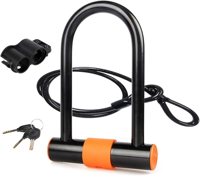 Bike U Lock with Cable Heavy Duty Bike Lock Bicycle U Lock, 14mm Shackle and 3.77ft Length Cable with Mounting Bracket for Bike Motorcycle and More