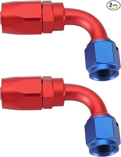 TOMALL 6AN 90 degree Hose End Fitting Swivel Aluminum 2PCS for Braided Fuel Oil Gas Line Hose End (RedBlue)