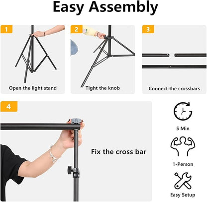 Background Stand,Adjustable Photo Backdrop Stand with Carry Bag for Photography Photo Video Studio, Photography Studio, Birthday Party (8.5x10ft)