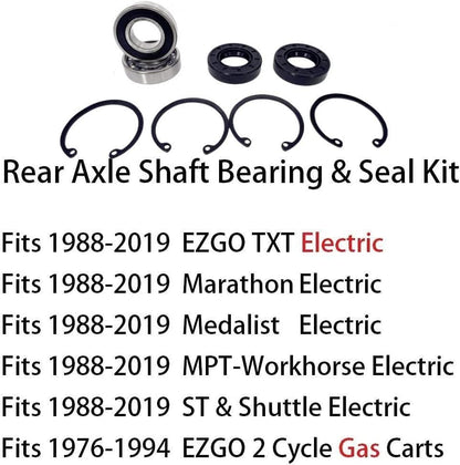 DEEG Golf Cart Rear Axle Bearing & Seal for EZGO Marathon, Medalist & TXT and RXV Electric Carts 1978 UP, Bearing Shaft Kit Replace OEM# 611931, 620343, 70181-G01,15112G1, 230-889, 82705-78