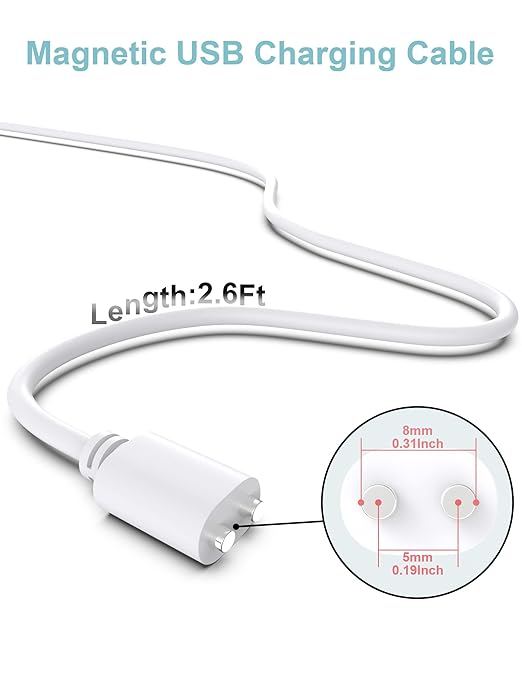 Bicmice 2.6Ft Magnetic USB DC Charger Cable Replacement Charging Cord - White(5mm/0.2in)