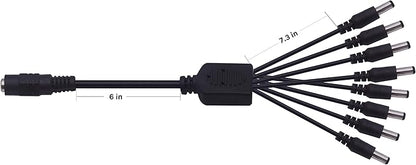 Xwell DC Power Splitter Cable 1 Female to 8 Male Wire Y Adppter 5.1mm X 2.1mm for CCTV Security Cameras and LED Strip Lights