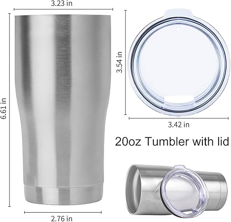 DOMICARE 20oz Tumbler with Lid Stainless Steel Tumblers Bulk, Double Wall Vacuum Insulated Coffee Travel Mug, Stainless Steel
