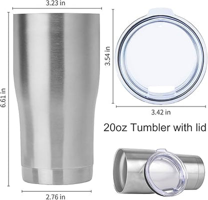 DOMICARE 20oz Tumbler with Lid Stainless Steel Tumblers Bulk, Double Wall Vacuum Insulated Coffee Travel Mug, Stainless Steel