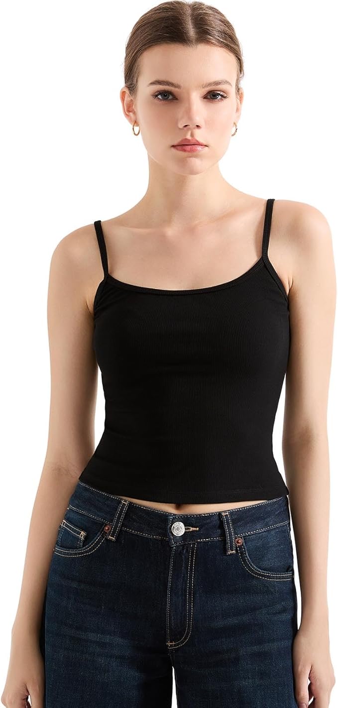 SUUKSESS Women Cotton Ribbed Going Out Camisole Top Y2k Spaghetti Strap Tank Top