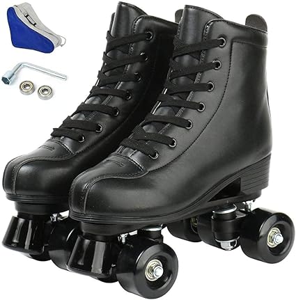 Jessie PU Leather Skates - Premium Adjustable Four-Wheel Roller Skates for Women, Men, Boys  Girls - Indoor  Outdoor