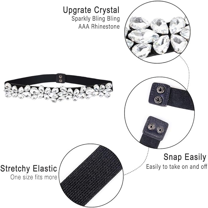 Women Rhinestone Belt Crystal Sparkly Elastic Thin Belts for dressy Lady