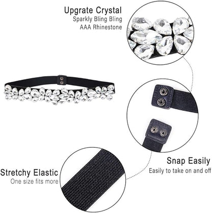 Women Rhinestone Belt Crystal Sparkly Elastic Thin Belts for dressy Lady