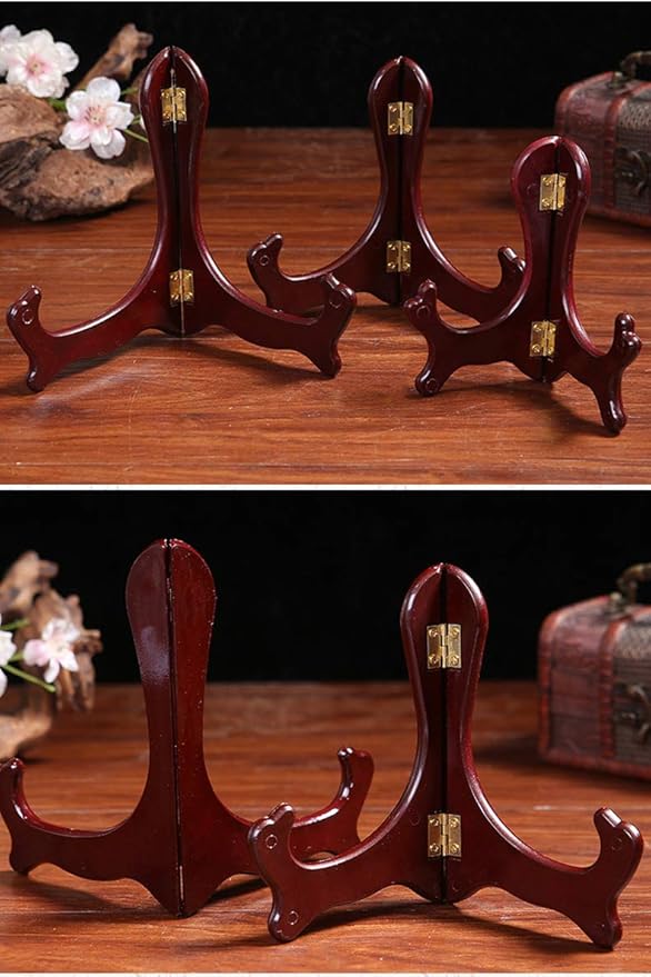 Wooden Easel Mahogany Finish Display Stand Plate Holder Picture Frame Folding Display Stand (7 inches)