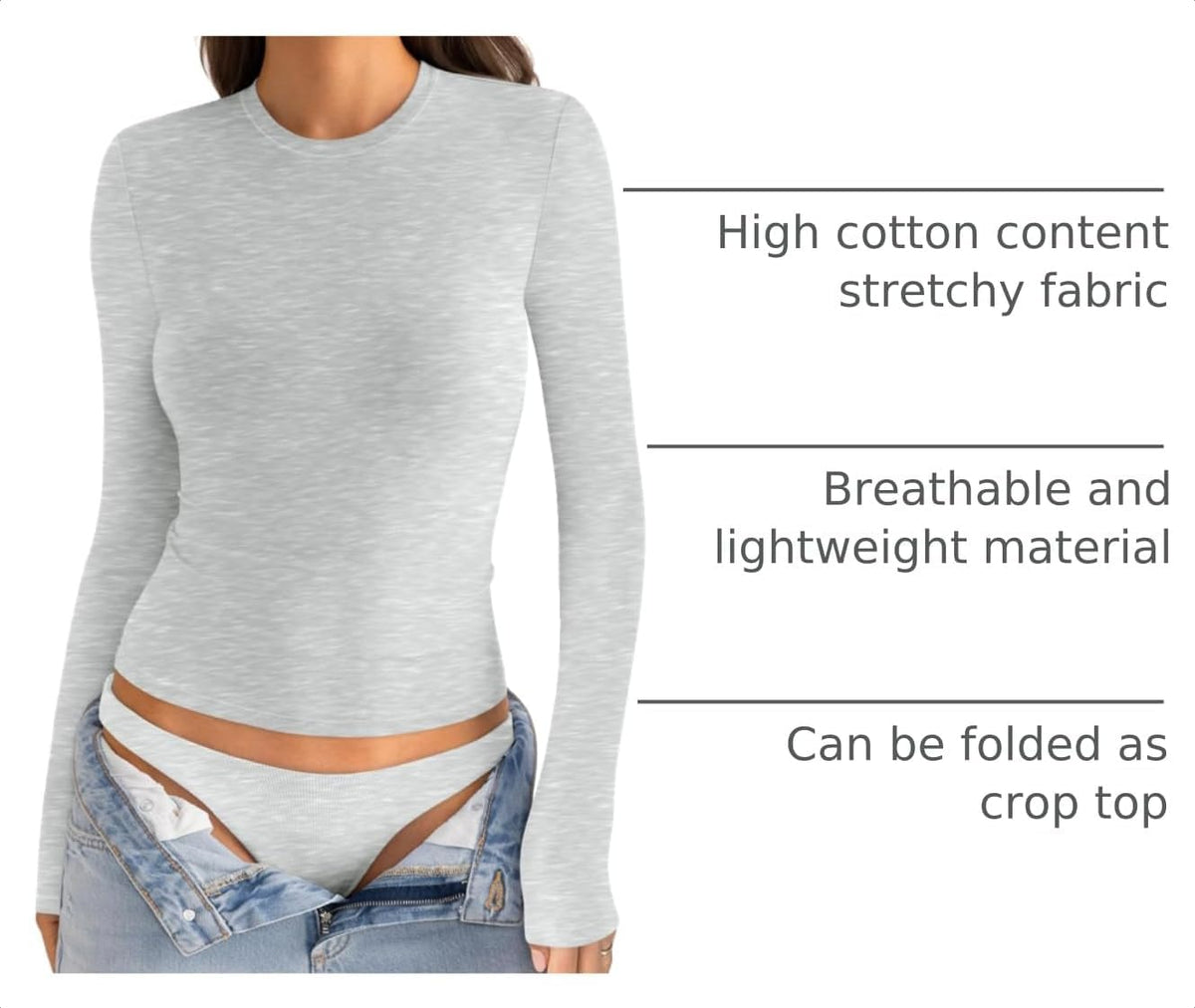 EasyGala Women's Cotton Long Sleeve Crew Neck Fitted Shirt