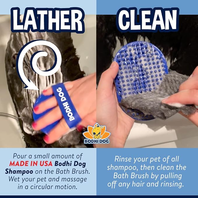 Bodhi Dog Shampoo Brush - Pet Grooming  Bath Supplies for Cats and Dog - Bath Brush for Long  Short Hair - Premium Scrubber for Shower, Bathing  Massage (One Pack, Blue)