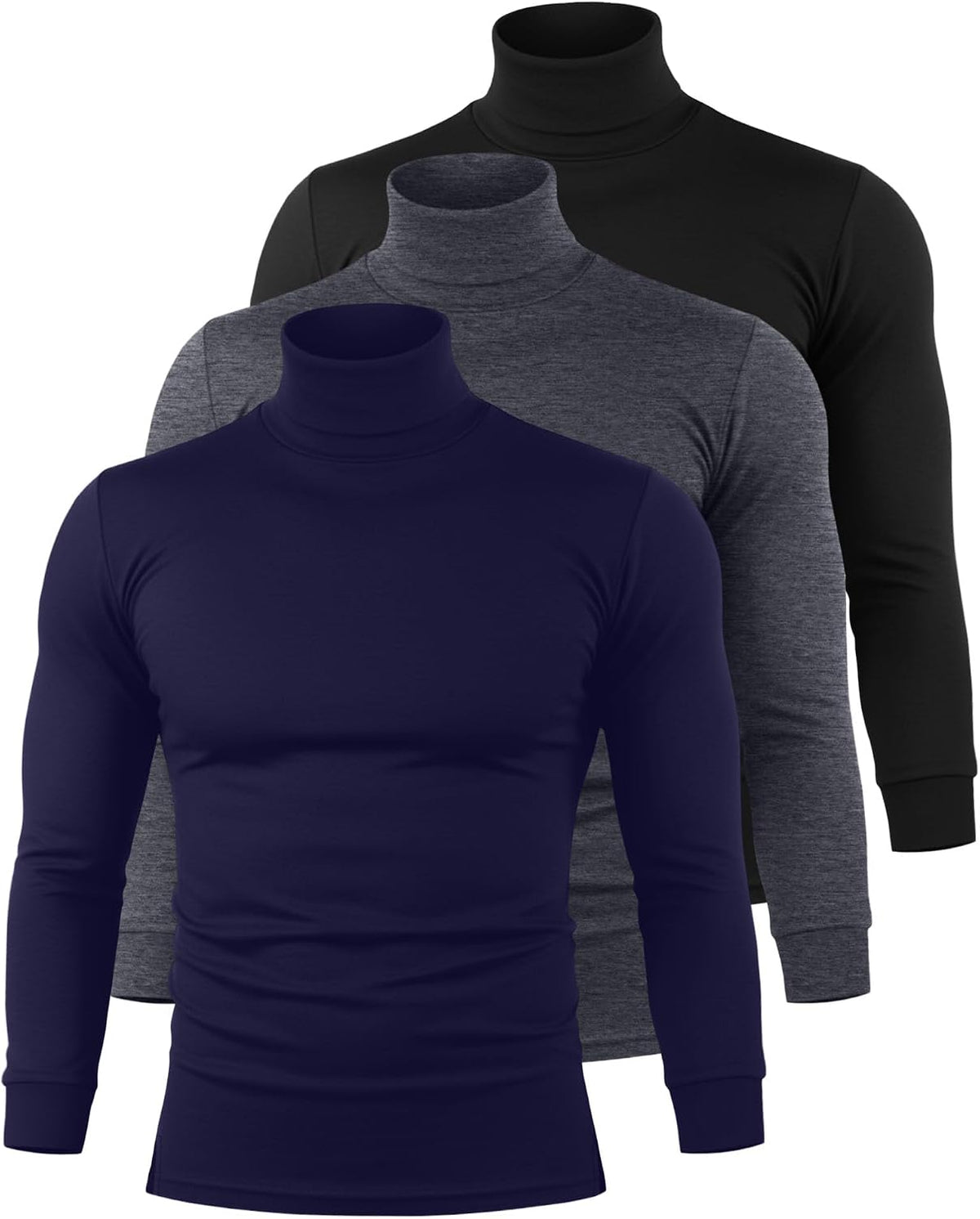 Riyiper 3 Pack Men's Turtleneck Shirts Thermal Basic Knitted Long Sleeve Casual Slim Fit Winter Pullover Tops