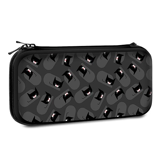 Carrying Case Compatible with Switch 2017  Switch OLED 2021 Console Joy-Con with 10 Game Card Slots , Black Cats on Gray Background