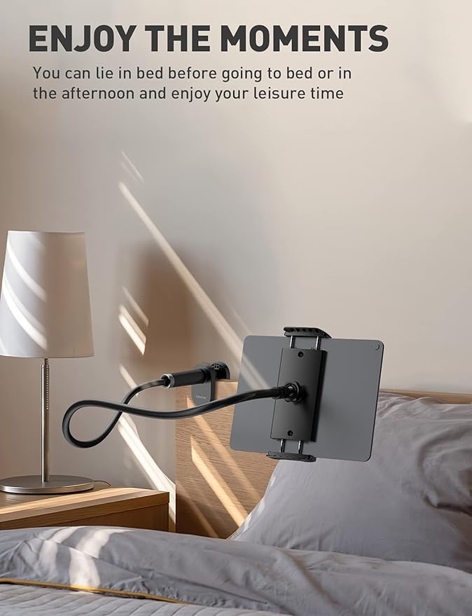 Gooseneck Tablet Holder Stand for Bed: Adjustable 39.4inch Flexible Lazy Arm Tablets Mount Compatible with iPad Pro Air Mini Galaxy Tab Kindle Fire Switch or Other 4.7-12.9" Device