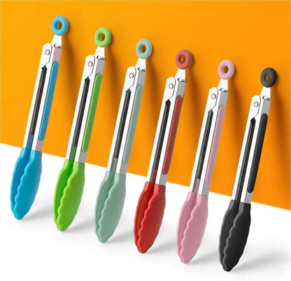 Silicone Kitchen BBQ Tongs Stainless Steel Locking Cooking With Tips Non-Slip Food(12 inch Gray)