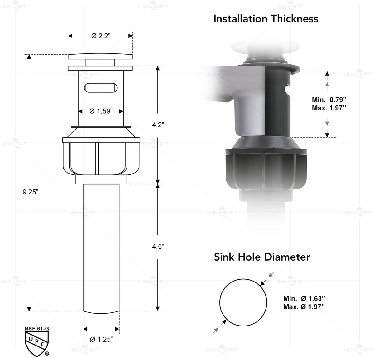 Bathroom Sink Drain with Overflow- Pop Up Drain for Bathroom Sink, Drain Assembly with Overflow Stopper, Sink Push Pop-up Drain Stopper for Lavatory Vanity Vessel Sink, Brushed Nickel