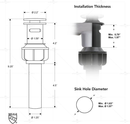 Bathroom Sink Drain with Overflow- Pop Up Drain for Bathroom Sink, Drain Assembly with Overflow Stopper, Sink Push Pop-up Drain Stopper for Lavatory Vanity Vessel Sink, Brushed Nickel