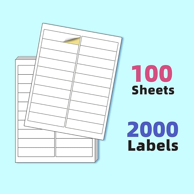 Shipping Address Labels,1" x 4" 2000 Blank Mailing Shipping Labels (20 Labels per Sheet,100 Sheets), Printable White Sticker Labels Compatible with Laser and Inkjet Printers