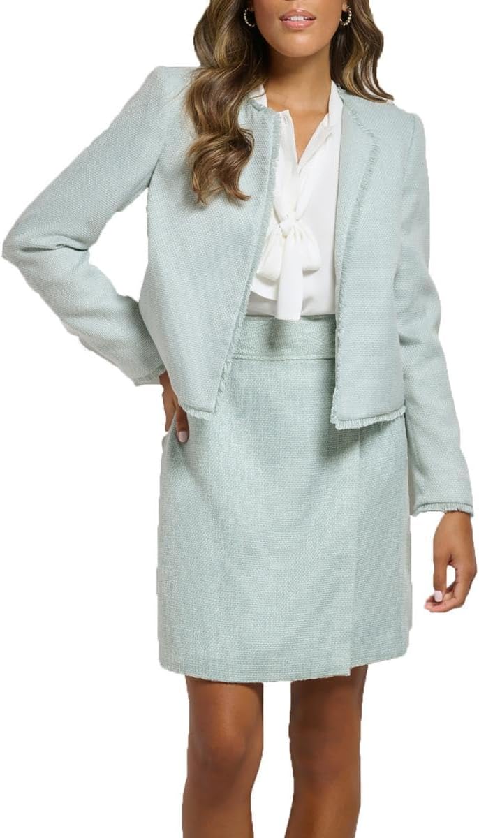 Calvin Klein Womens Tweed Suit Separate Wrap Skirt Green 8