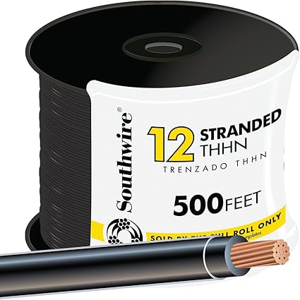 SOUTHWIRE COMPANY LL 22964158 Southwire Building Wire Stranded Copper 12 Ga, 1 Conductor 20 Amp 600 V 90 Deg C 500 ' Black
