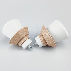 Decorative Curtain Rod Finials, Polyresin White Wood-Look Finials, Set of 2, Compatible with 1 inch Diameter Curtain Rod, Standalone Finial Pair