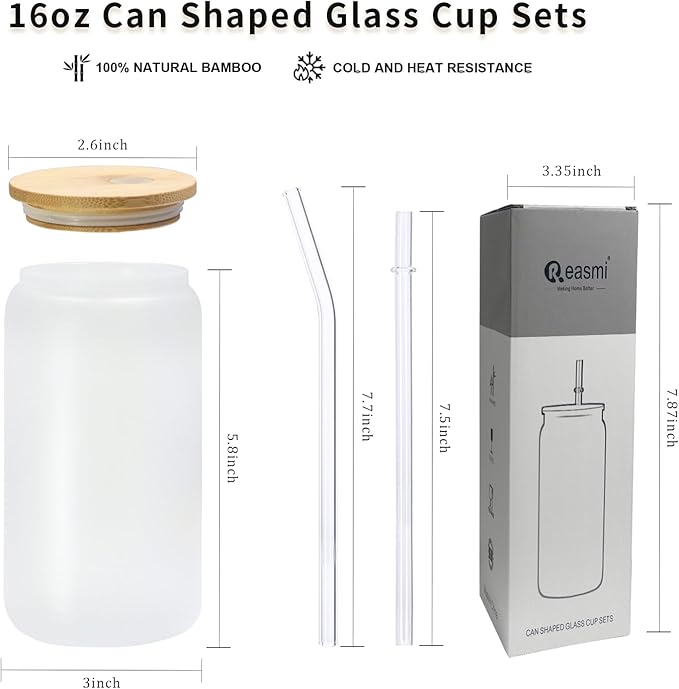 Beer Glass Cup,Iced Coffee Glasses Drinking Glasses cup,Clear Old Fashioned Whiskey Cup with bamboo lid and glass straw for Cocktail, Whiskey,Mojito,Smoothie,Beverage,Gift Idear