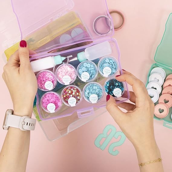 Craftelier - Portable Transparent Storage Box with 6 Mini Translucent Coloured Boxes for Scrapbooking Materials and Other Crafts | Includes Snap Closure | Size Approx. 22 x 18.90 x 13.80 cm