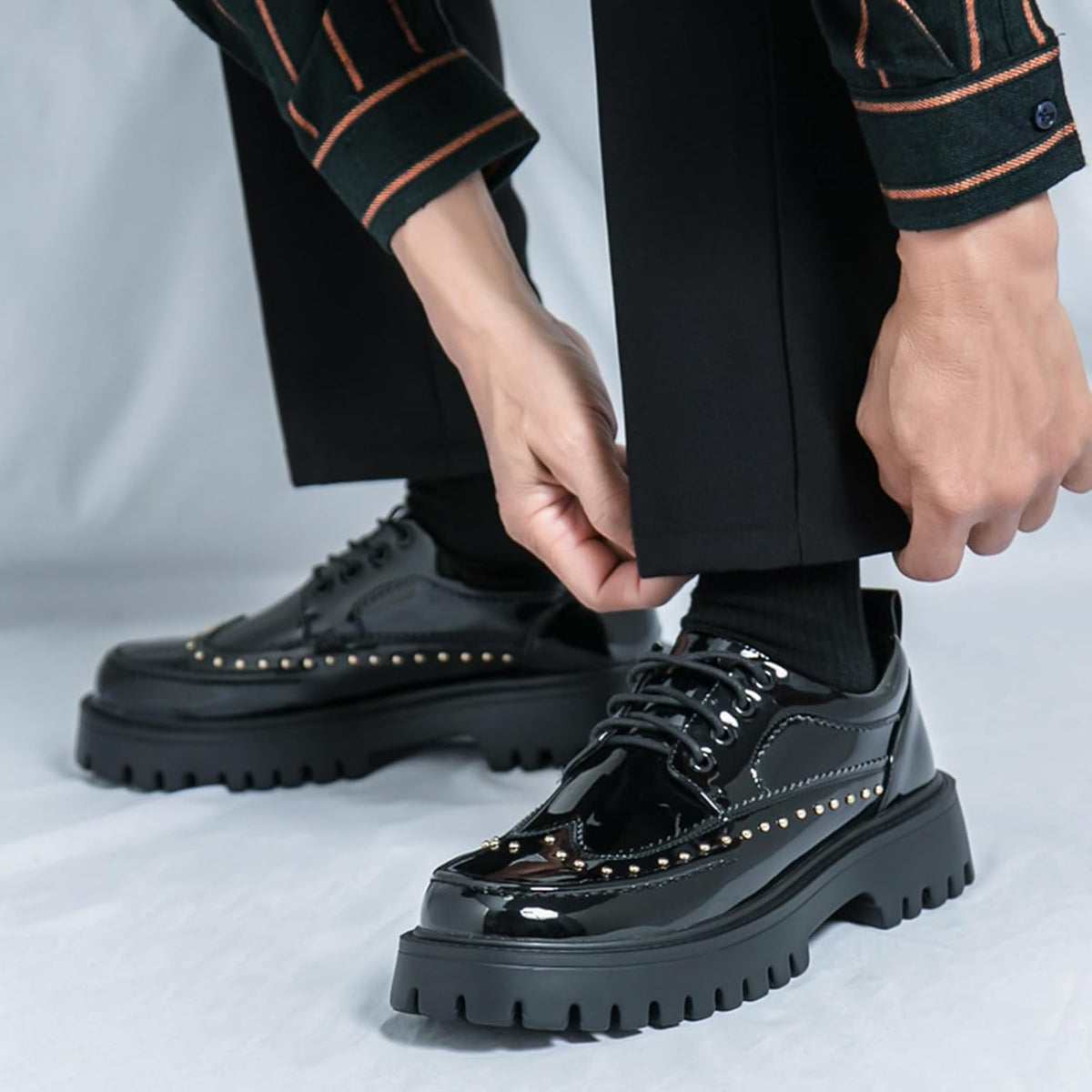 Men's Patent Leather Platform Dress Shoes Classic Round Toe Thick Lug Sole Lace Up Oxfords Comfort Block Heel Derby Business Casual Shoes .