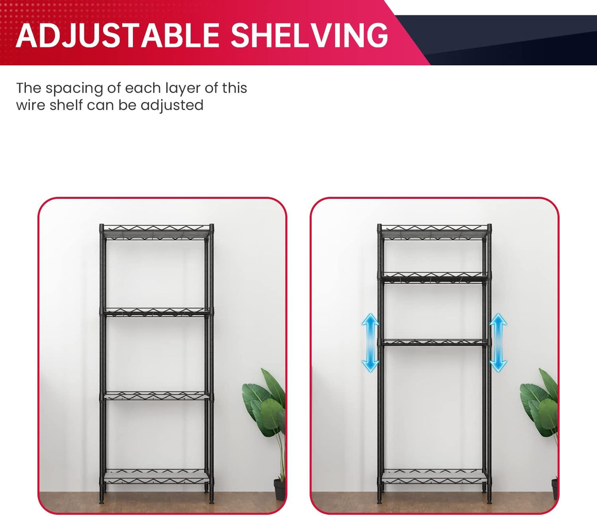 5-Tier Adjustable Shelf 14Dx36Wx72H 1250 LBS Capacity,Black
