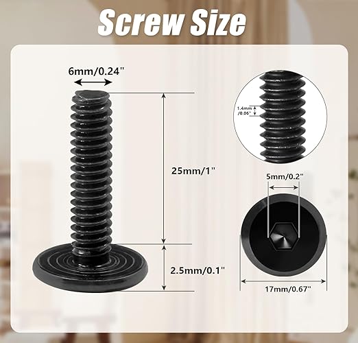Biaungdo 30 Pcs Flat Head Allen Bolts, 14-20 x 1 Inch Black Socket Cap Screws Joint Connecting Bolts Countersunk Screws Bolts for Furniture, Fully Threaded