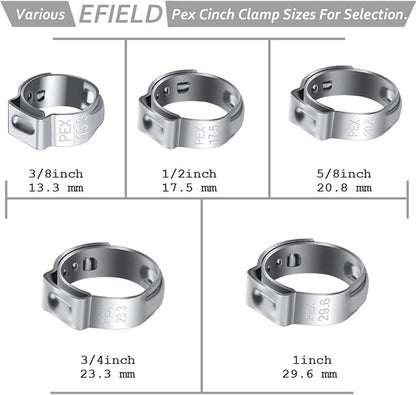 50 PCS 34 Inch PEX Cinch Clamp Rings, Stainless Steel Pex Fittings Crimp Rings Pinch Clamps for PEX Tubing Pipe Fitting Connections (34 Inch)