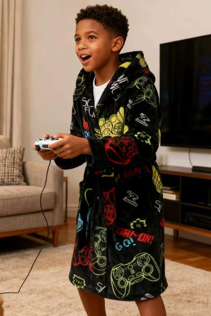 Cozy fleece bathrobe from HDOBHIO, perfect for kids, soft, warm, and available in fun colors, great for daily wear, lounging, or bath time.