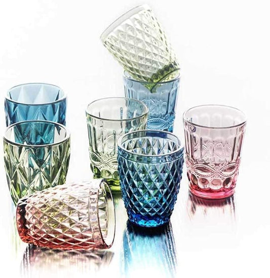 Creative wine glass, whiskey glass, straight wine glass, vintage color relief, heat-resistant glass water glass