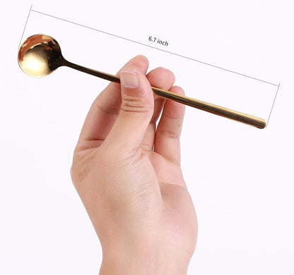 4 PCS 6.7 Inches Coffee Tea Spoons Long Handle, Gold, Ice Tea, Espresso Stainless Steel Long Spoons for Stirring