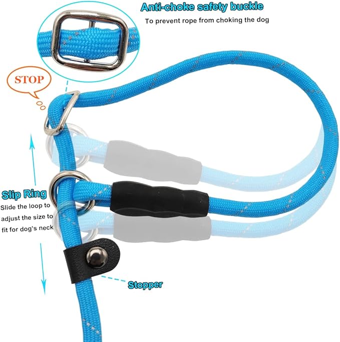 BTINESFUL 10FT / 15FT / 20FT Anti-Choke Slip Lead Dog Leash, Reflective 1/3� Rope Leash Long Training Lead for Small Medium Dogs Blue