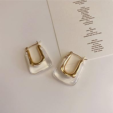Chunky Clear Retro U Shaped Hoop Minimalist Square Resin Huggie Earrings for Women