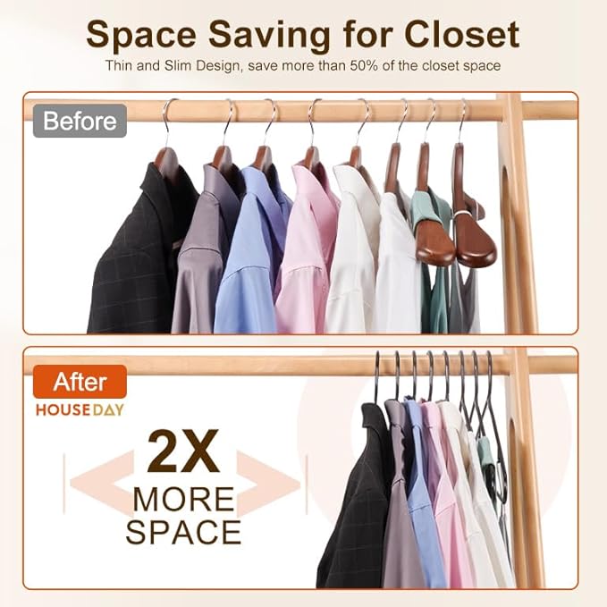 HOUSE DAY Black Plastic Hangers 10 Pack, Plastic Clothes Hangers with Built-in Hooks, Durable and Strong Coat Hanger for Closet, Space Saving Clothing Hanger for Shirts, Coats, Skirt, Dress
