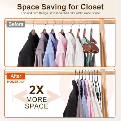 HOUSE DAY Black Plastic Hangers 10 Pack, Plastic Clothes Hangers with Built-in Hooks, Durable and Strong Coat Hanger for Closet, Space Saving Clothing Hanger for Shirts, Coats, Skirt, Dress